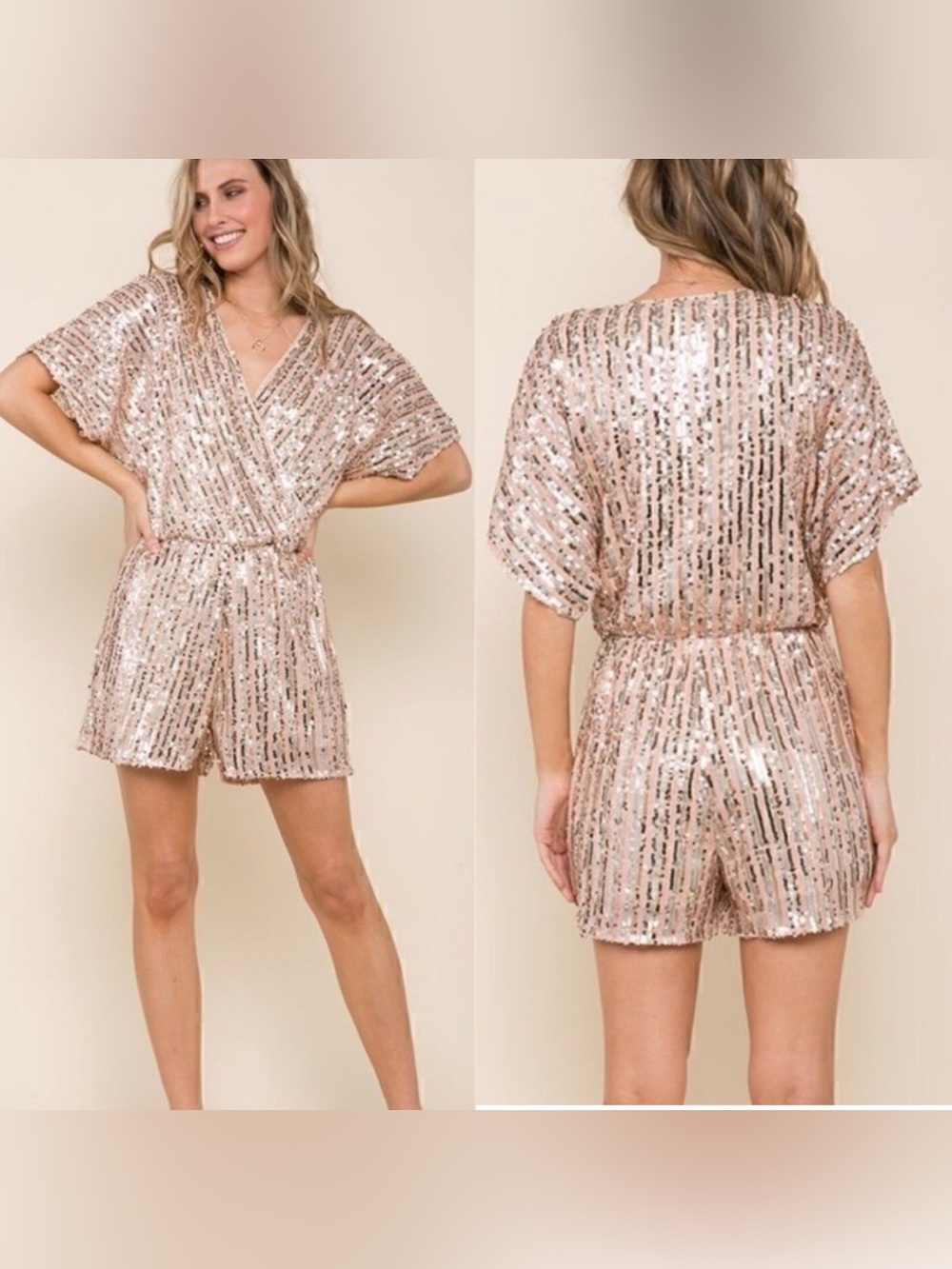 Anthro Raga Sariah Sequin Romper Gold Size Large Celebration Cocktail Sparkle